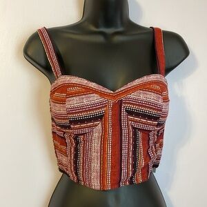 Band of Gypsies Boho Striped Bustier Crop Top Smocked Back size XS